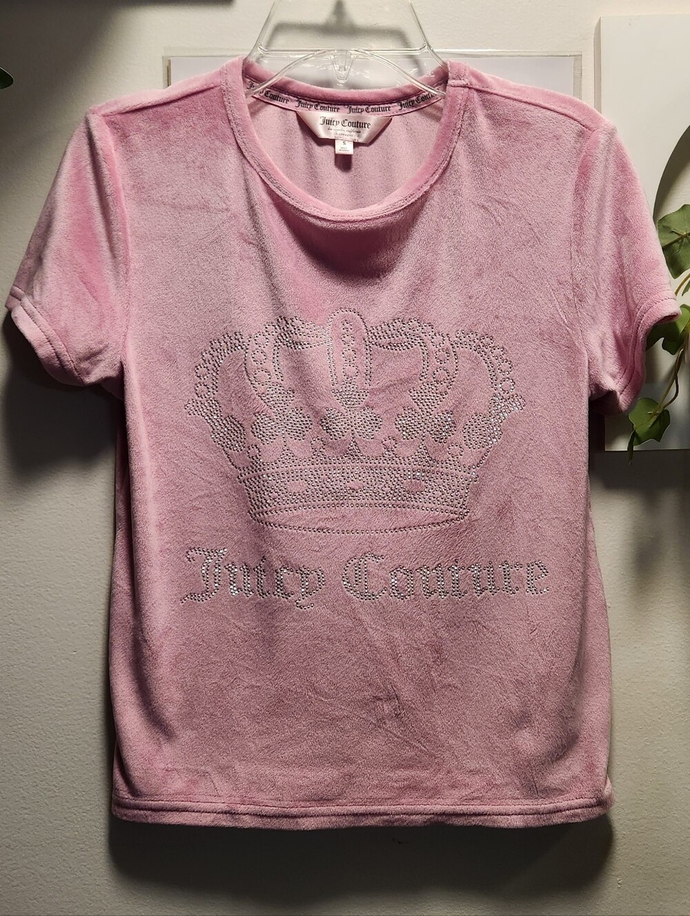 "Juicy Queen" Juicy Couture Pink Velvet Rhinestone Crown Tee
